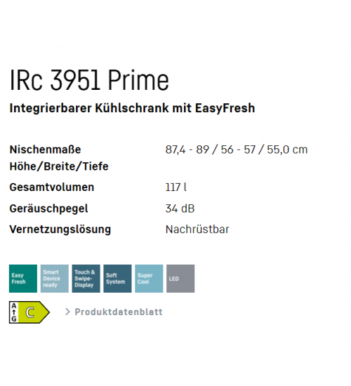 LIEBHERR利勃海尔IRc 3951 Prime嵌入式冰箱